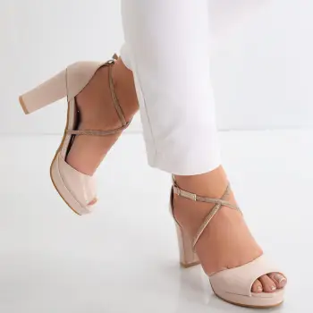 Sandale dama cu toc Bej din Piele Ecologica Lacuita Veneda imagine