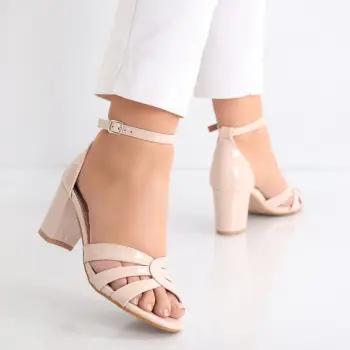 Sandale dama cu toc Bej din Piele Ecologica Lacuita Zenli imagine