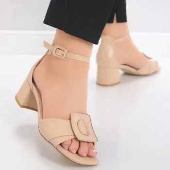 Sandale dama cu toc Bej din Piele Ecologica Nigon imagine