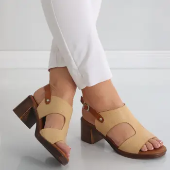 Sandale dama cu toc Bej din Piele Ecologica Oldina imagine