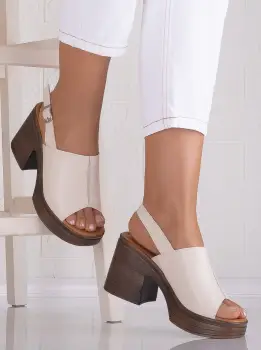 Sandale dama cu toc Bej din piele naturala Nedesa imagine