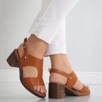 Sandale dama cu toc Camel din Piele Ecologica Oldina imagine