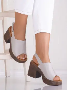 Sandale dama cu toc Gri din piele naturala Nedesa imagine