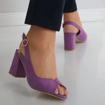 Sandale dama cu toc Mov din Piele Ecologica Intoarsa Mirvela imagine