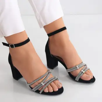 Sandale dama cu toc Negre din imitatie catifea Hadya imagine
