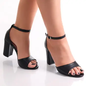 Sandale dama cu toc Negre din Piele Ecologica Avana imagine