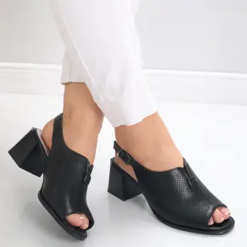 Sandale dama cu toc Negre din Piele Ecologica Ylema imagine