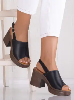 Sandale dama cu toc Negru din piele naturala Nedesa imagine