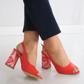 Sandale dama cu toc Rosii din Piele Ecologica Alexia imagine