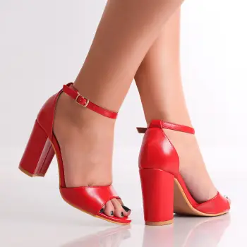 Sandale dama cu toc Rosii din Piele Ecologica Avana imagine