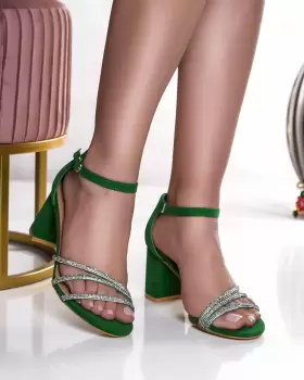 Sandale dama cu toc verzi din imitatie catifea omler imagine