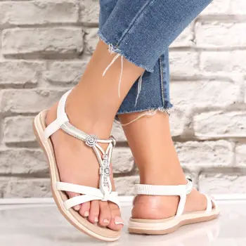 Sandale dama Fara Toc Albe din Piele Ecologica Ayza imagine