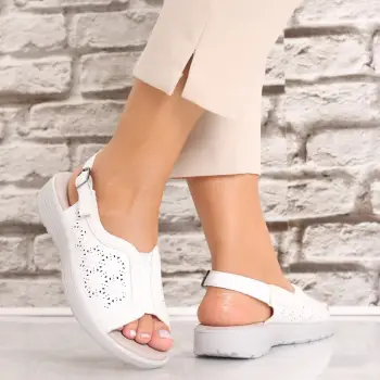 Sandale dama fara toc Albe din Piele Ecologica Madisa imagine