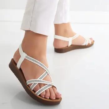 Sandale dama fara toc Albe din Piele Ecologica Miran imagine