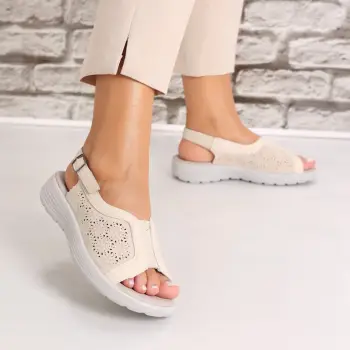 Sandale dama fara toc Bej din Piele Ecologica Madisa imagine