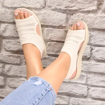 Sandale dama Fara toc Bej din Textil Alesta imagine