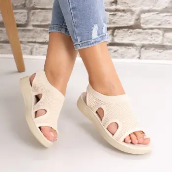 Sandale dama Fara toc Bej din Textil Laren imagine