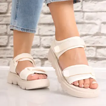 Sandale dama Fara toc Bej din Textil Madisin imagine