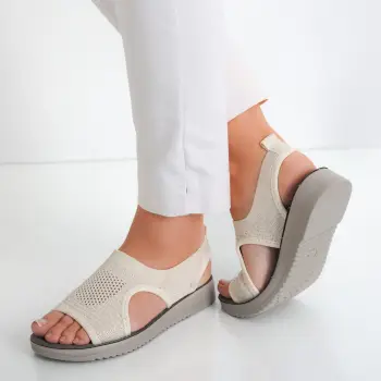 Sandale dama fara toc Bej din Textil Ortena imagine