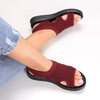 Sandale dama Fara toc Bordo din Textil Laren imagine