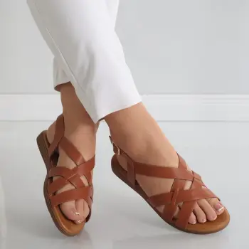 Sandale dama fara toc Camel din Piele Ecologica Amidia imagine