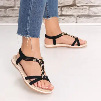 Sandale dama Fara Toc Negre din Imitatie Catifea Asonya imagine