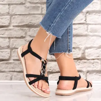 Sandale dama Fara Toc Negre din Imitatie Catifea Azerla imagine