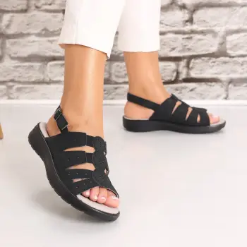 Sandale dama fara toc Negre din Piele Ecologica Aranol imagine