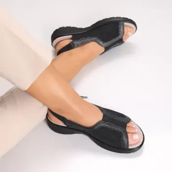 Sandale dama fara toc Negre din Piele Ecologica Madisa imagine