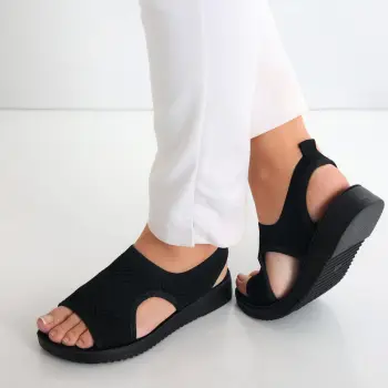 Sandale dama fara toc Negre din Textil Ailana imagine
