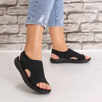 Sandale dama Fara toc Negre din Textil Alesta imagine