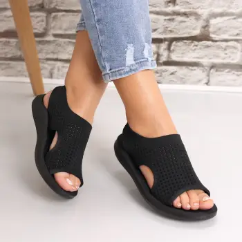 Sandale dama Fara toc Negre din Textil Estella imagine