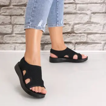 Sandale dama Fara toc Negre din Textil Laren imagine