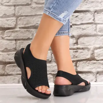 Sandale dama Fara toc Negre din Textil Saniela imagine