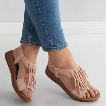 Sandale dama fara toc Roz din Piele Ecologica Intoarsa Nareta imagine