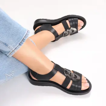 Sandale dama Negre din Piele Ecologica Areia imagine