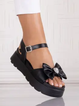 Sandale dama Negre din piele Ecologica Denisse imagine