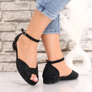 Sandale dama Negre din Piele Ecologica Intoarsa Arese imagine