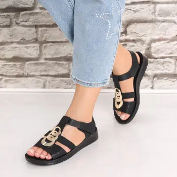 Sandale dama Negre2 din Piele Ecologica Areia imagine