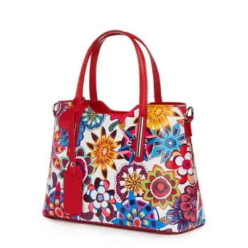 Geanta dama din piele cu model floral Mariella FF7 imagine