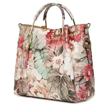 Geanta dama din piele naturala Fabiana cu model floral FF1 imagine