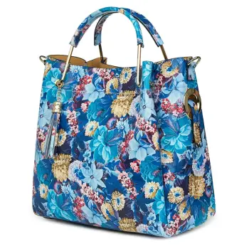 Geanta dama din piele naturala Fabiana cu model floral FF2 imagine