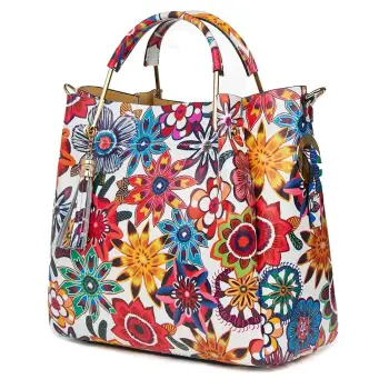 Geanta dama din piele naturala Fabiana cu model floral FF5 imagine
