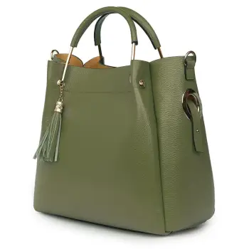 Geanta dama din piele naturala Fabiana verde militar imagine