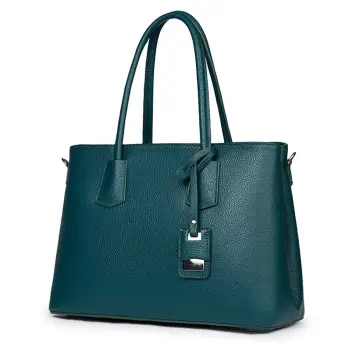Geanta dama din piele naturala Valentina verde marin imagine