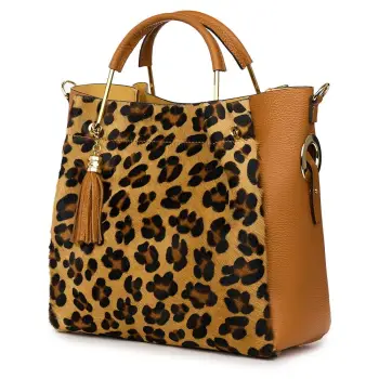 Geanta din piele cu par de ponei Fabiana, coniac/animal print imagine