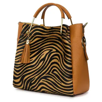Geanta din piele cu par de ponei Fabiana, coniac/zebra imagine