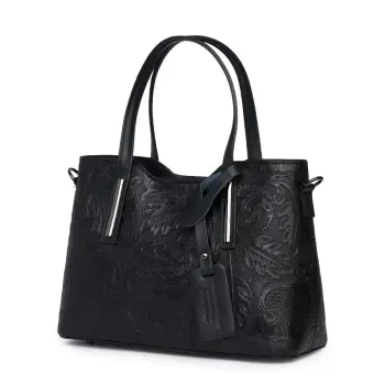 Geanta din piele naturala cu model floral Samantha neagra imagine