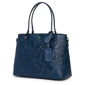 Geanta piele cu model floral Monica bleumarin imagine