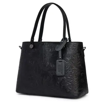 Geanta piele cu model floral Monica neagra imagine